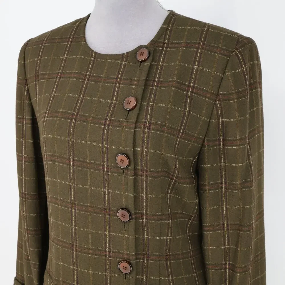 Kasper ASL Jacket Dress Petites 10P Green Plaid Tweed Pockets Lined Career Vtg - Picture 14 of 16